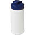 Baseline 500 ml recycelte Sportflasche mit Klappdeckel, Weiß / Blau