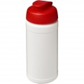 Baseline 500 ml recycelte Sportflasche mit Klappdeckel, Weiß / Rot