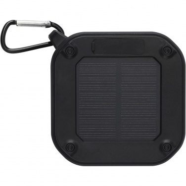 Logotrade Geschäftsgeschenke das Foto: Solo 3W IPX5 Solar Bluetooth®-Lautsprecher aus recyceltem RCS Kunststoff mit Karabinerhaken 