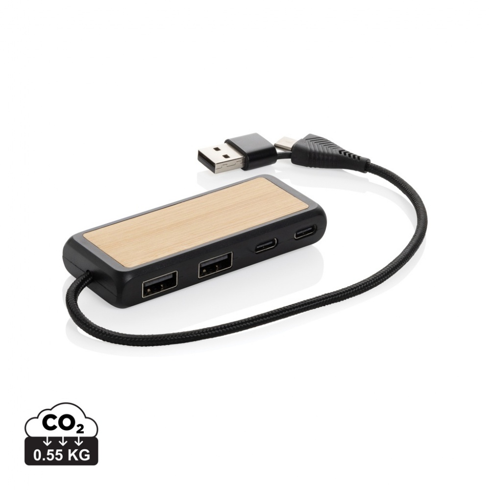 Logotrade Firmengeschenke das Foto: Link Dual Input USB Hub aus RCS rec. Kunststoff und Bambus