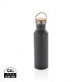 Moderne Stainless-Steel Flasche mit Bambusdeckel, grau