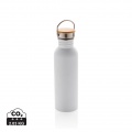 Moderne Stainless-Steel Flasche mit Bambusdeckel, Weiß