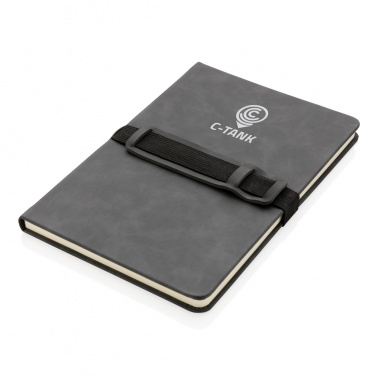 Logotrade Werbegeschenke das Foto: Deluxe Hardcover PU Notizbuch mit Handy- und Stiftehalter