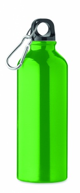 Logotrade Werbegeschenke das Foto: Einwandige 500-ml-Wasserflasche aus recyceltem Aluminium mit Karabiner