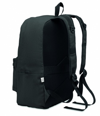 Logotrade Logogeschenke das Foto: Ein 15-Zoll-Laptop-Rucksack aus recycelter Pre-Consumer-Baumwolle mit individuell anpassbarem Druck