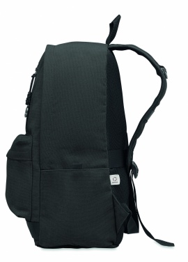 Logotrade Logogeschenke das Foto: Ein 15-Zoll-Laptop-Rucksack aus recycelter Pre-Consumer-Baumwolle mit individuell anpassbarem Druck