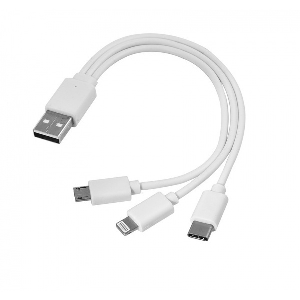 Logotrade Werbeartikel das Foto: 3-in-1-USB-Kabel Typ C + Micro-USB + Lightning