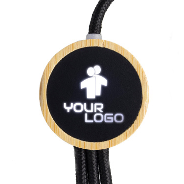 Logotrade Werbeartikel das Foto: 3-in-1-Kabel mit elighted-Logo im Holzgehäuse, LH-ZMU06