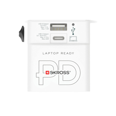 Logotrade Werbeartikel das Foto: SKROSS World Travel Adapter MUV 65W PD mit USB-C-Kabel