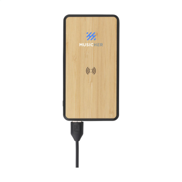 Logotrade Werbeartikel das Foto: Boru Bamboo RCS Powerbank aus recyceltem ABS, kabelloses Ladegerät