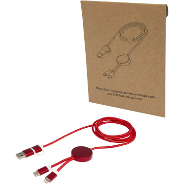 Logotrade Geschäftsgeschenke das Foto: Alasia 150 cm 5-in-1 Kabel aus recyceltem Kunststoff für Datenübertragung und 27W Schnellladung