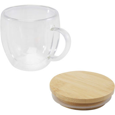 Logotrade Logogeschenke das Foto: Lenora 250 ml Glasbecher mit Bambusdeckel