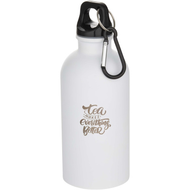 Logotrade Firmengeschenke das Foto: Oregon 400 ml matte RCS-zertifizierte einwandige Trinkflasche aus recyceltem Edelstahl mit Karabinerhaken