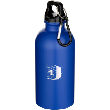 Logotrade Werbeartikel das Foto: Oregon 400 ml matte RCS-zertifizierte einwandige Trinkflasche aus recyceltem Edelstahl mit Karabinerhaken
