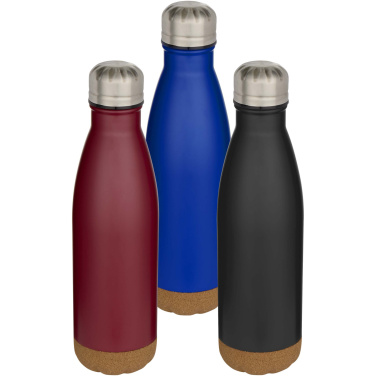 Logotrade werbemittel das Foto: Cove 500 ml doppelwandige, vakuumisolierte Trinkflasche aus Edelstahl mit Korkdetails