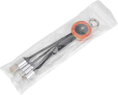 Logotrade Geschäftsgeschenke das Foto: 4-in-1-Kabel mit elighted-Logo im Holzgehäuse