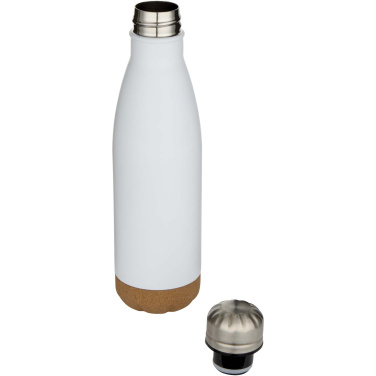 Logotrade werbemittel das Foto: Cove 500 ml doppelwandige, vakuumisolierte Trinkflasche aus Edelstahl mit Korkdetails