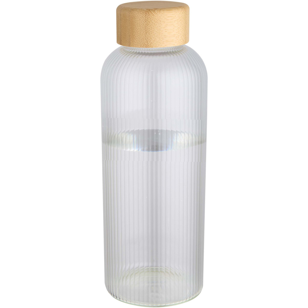 Logotrade Logogeschenke das Foto: Mirage 650 ml einwandige Trinkflasche aus Borosilikatglas mit Bambusdeckel