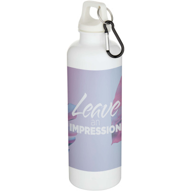 Logotrade Werbeartikel das Foto: Oregon 750 ml einfarbige RS-zertifizierte Wasserflasche aus recyceltem Kunststoff mit Karabinerhaken