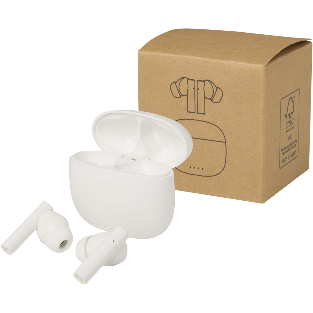 Logotrade werbemittel das Foto: Alterf True Wireless Bluetooth® Headset aus recyceltem Kunststoff mit Silikon-Ohrstöpseln