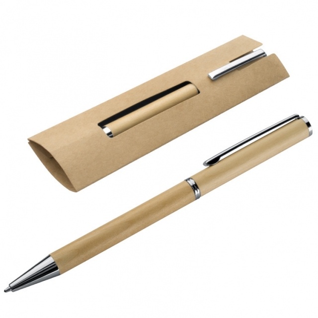 Logotrade promotional item picture of: Wooden ball pen 'Heywood', lightbrown