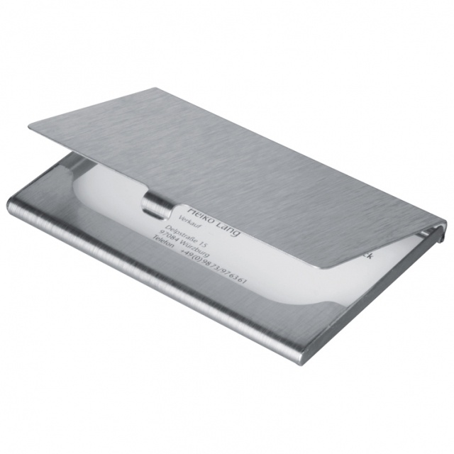 Logo trade advertising products picture of: Metal business card holder 'Wales'  color grey