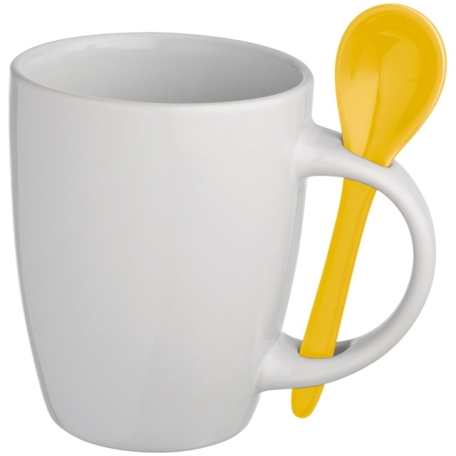 Logo trade promotional gifts picture of: Mug with spoon Bellevue, white