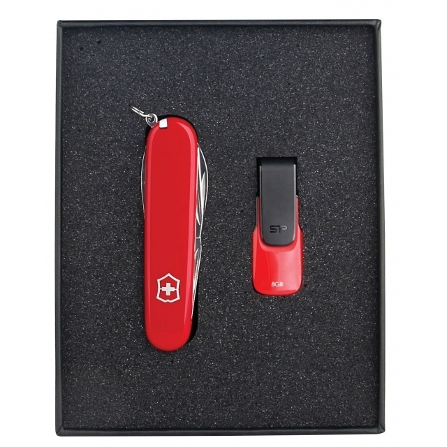 Logo trade promotional giveaways image of: Gift set   8GB color red