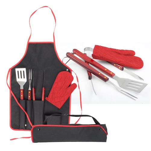 Logotrade promotional item image of: Axon BBQ set - apron,  glove, accessories, red