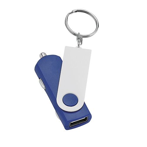 Logotrade corporate gift image of: USB car power adapter with key ring, blue