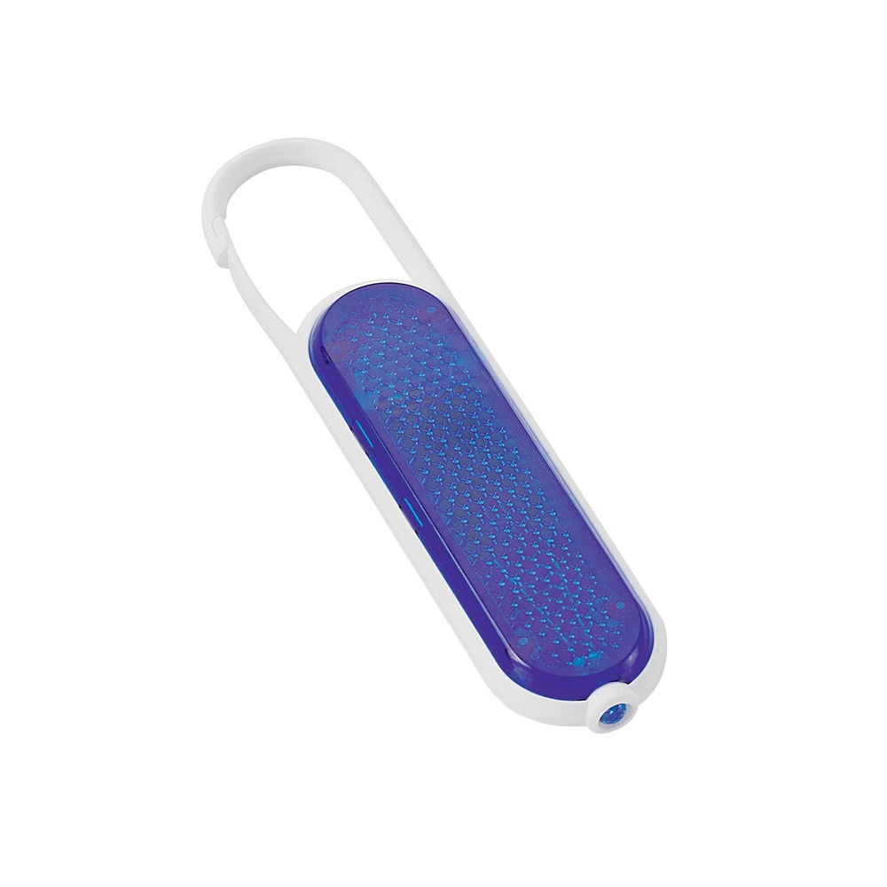 Logo trade promotional product photo of: Plastic safety reflector with carabiner and light, blue