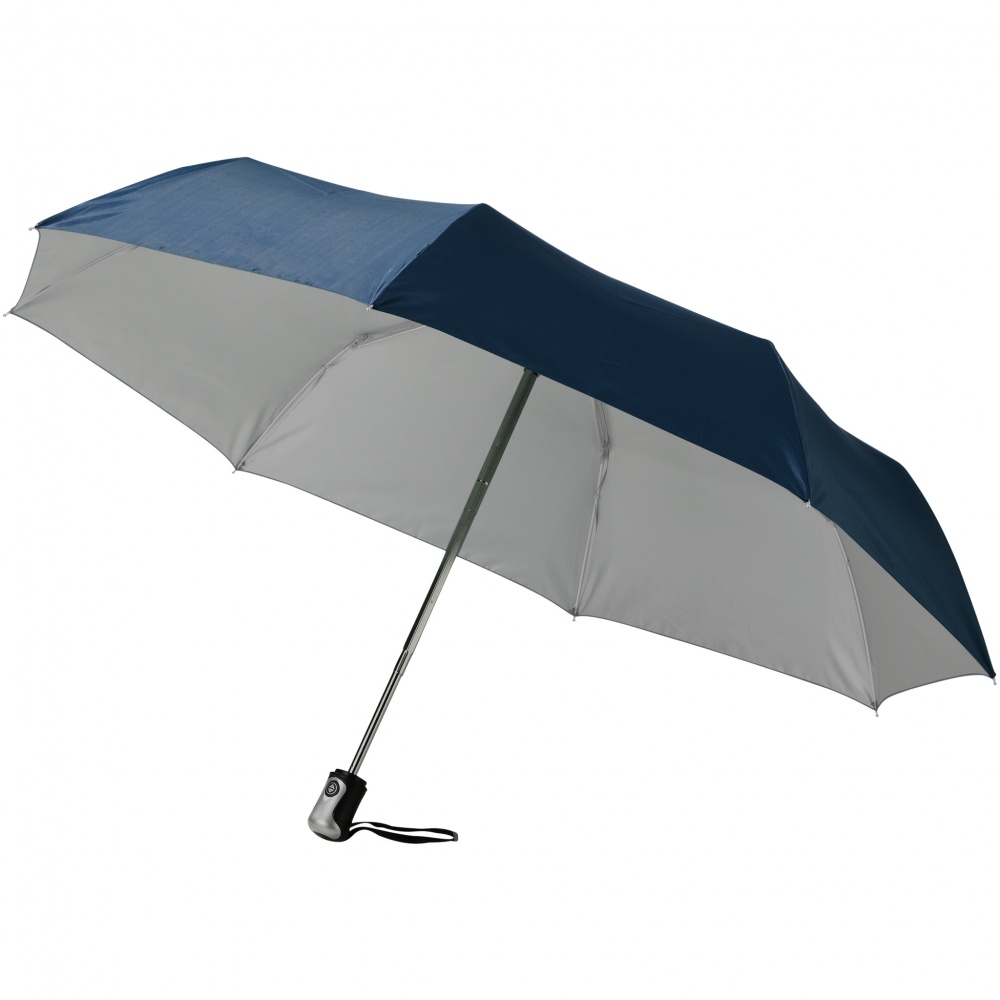 Logo trade promotional merchandise picture of: 21.5" Alex 3-Section auto open and close umbrella, dark blue - silver