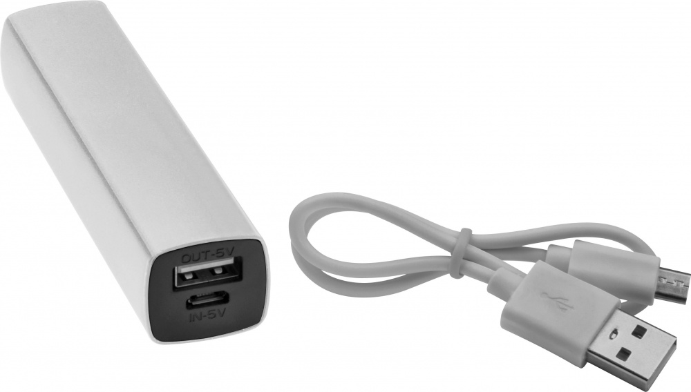 Logo trade corporate gifts picture of: Powerbank 2200 mAh with USB port in a box, White