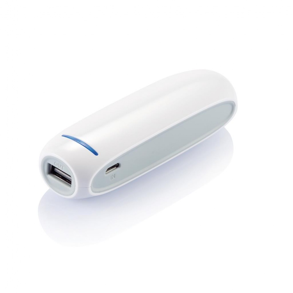 Logo trade promotional merchandise photo of: 2.600 mAh powerbank, white