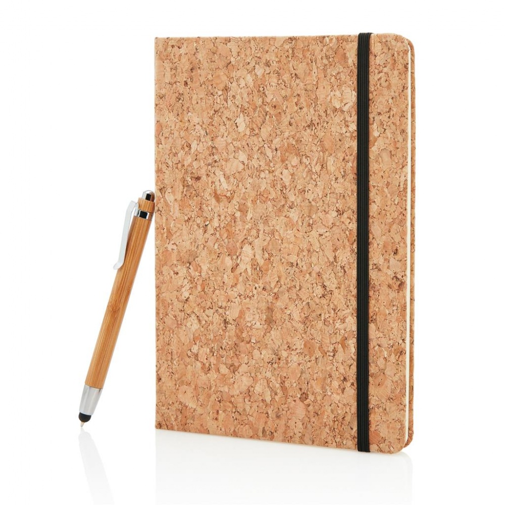 Logo trade promotional gifts picture of: A5 notebook with bamboo pen including stylus, brown