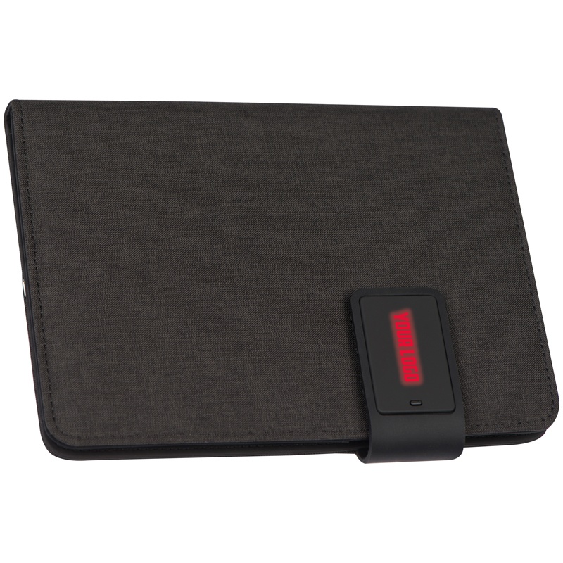 Logotrade promotional merchandise image of: DIN A5 notebook with integrated LED light and powerbank, Red