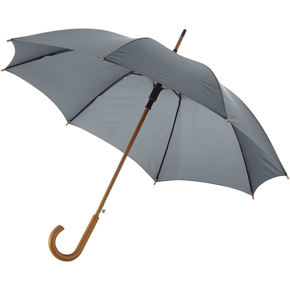 Logo trade corporate gifts image of: Kyle 23" auto open umbrella wooden shaft and handle, grey