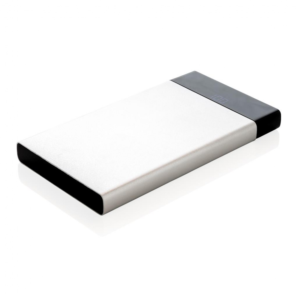 Logo trade promotional item photo of: 6.000 mAh flat powerbank digital display, Silver