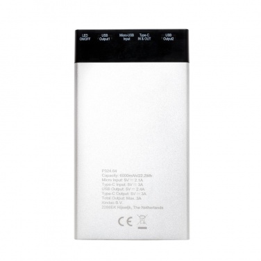 Logo trade promotional giveaways picture of: 6.000 mAh flat powerbank digital display, Silver