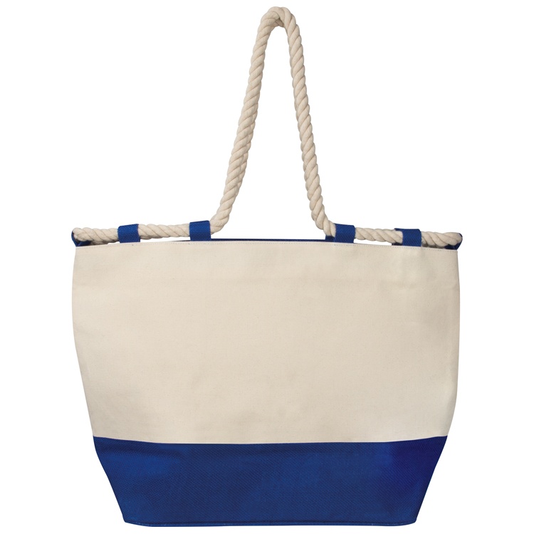 Logo trade promotional giveaways image of: Beach bag with drawstring, blue/natural white