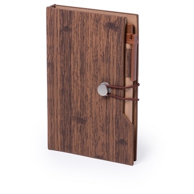 Logo trade promotional items image of: Memo holder, notebook A5, sticky notes, ball pen, brown