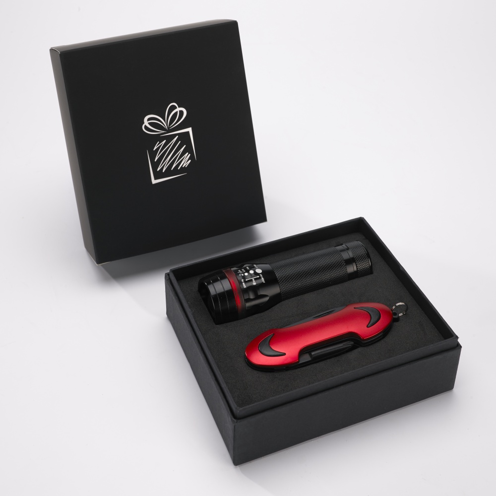 Logo trade promotional products image of: SET COLORADO I: LED TORCH AND A POCKET KNIFE, red