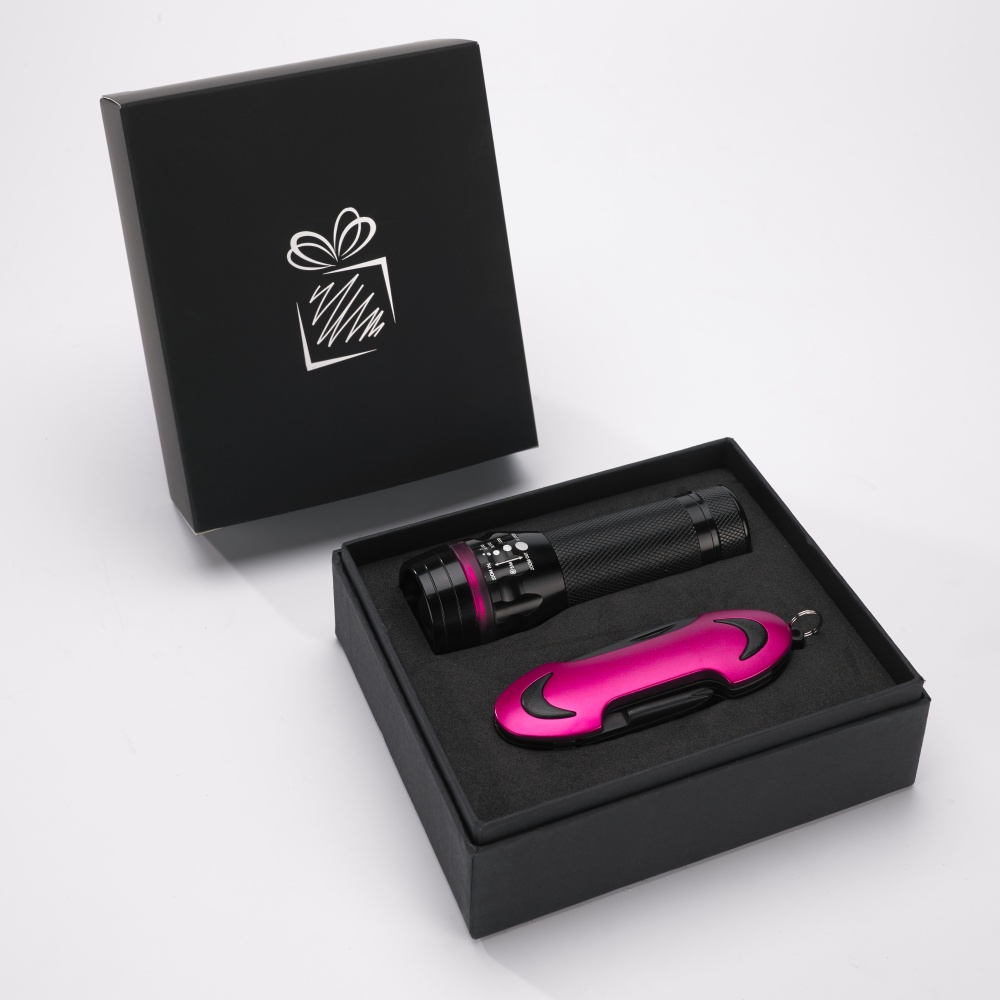 Logo trade promotional merchandise picture of: SET COLORADO I: LED TORCH AND A POCKET KNIFE, rose