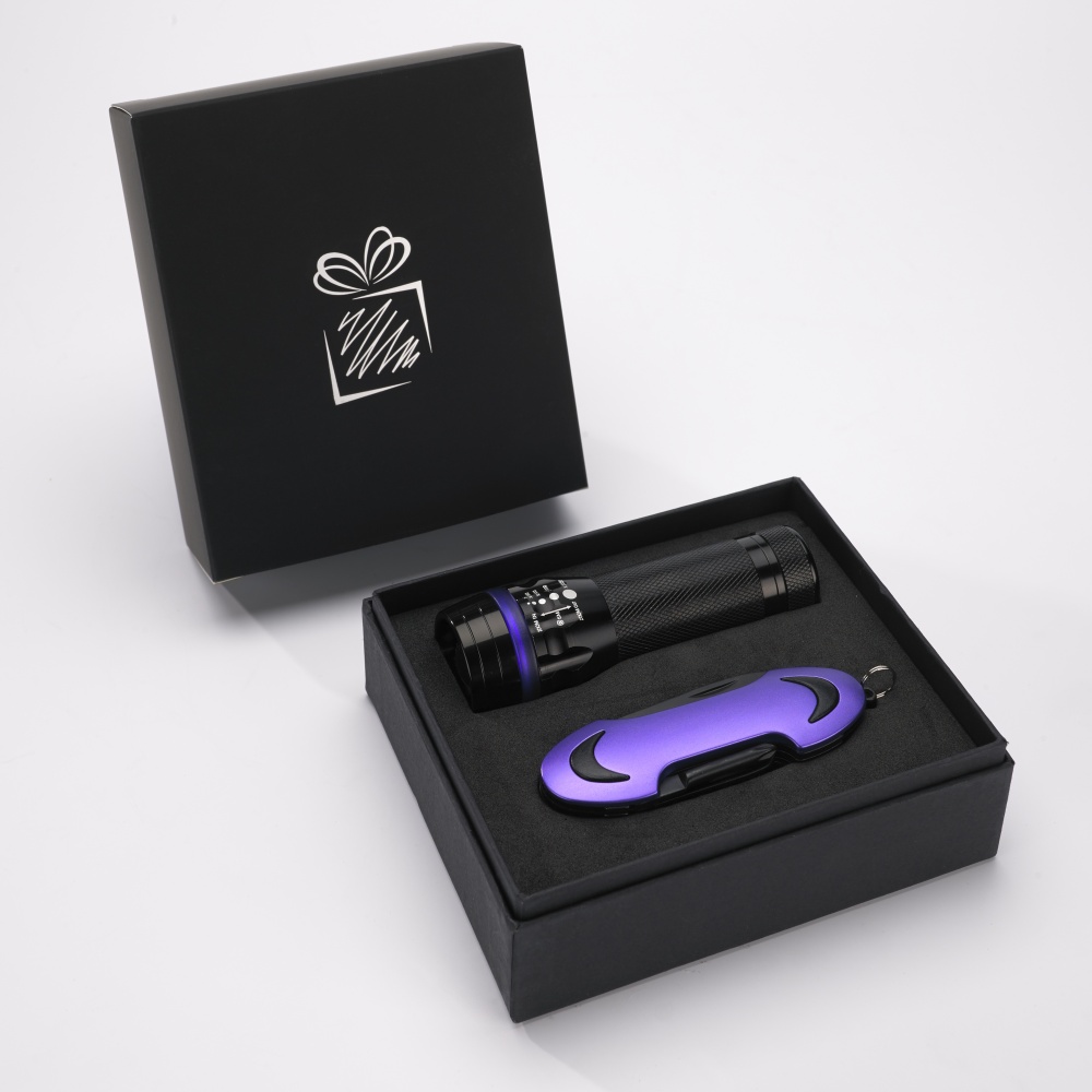 Logo trade promotional items picture of: SET COLORADO I: LED TORCH AND A POCKET KNIFE, purple