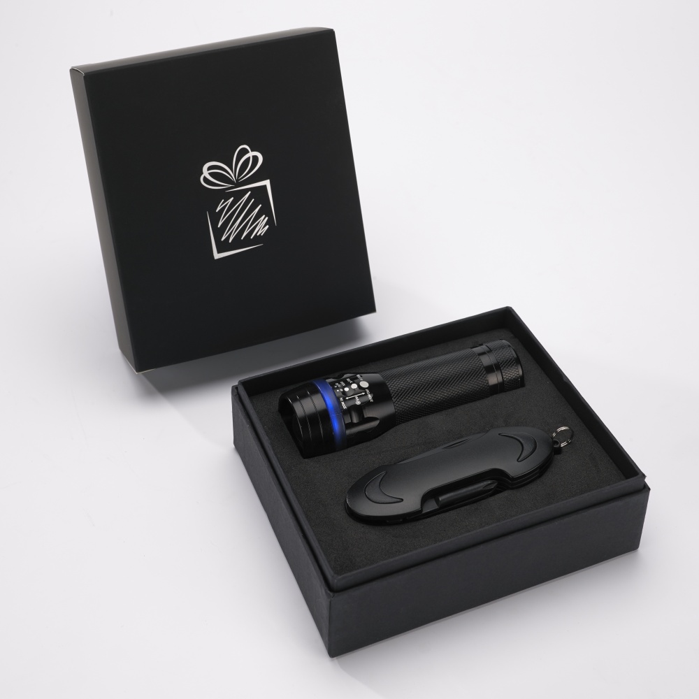 Logo trade promotional products image of: SET COLORADO I: LED TORCH AND A POCKET KNIFE, black