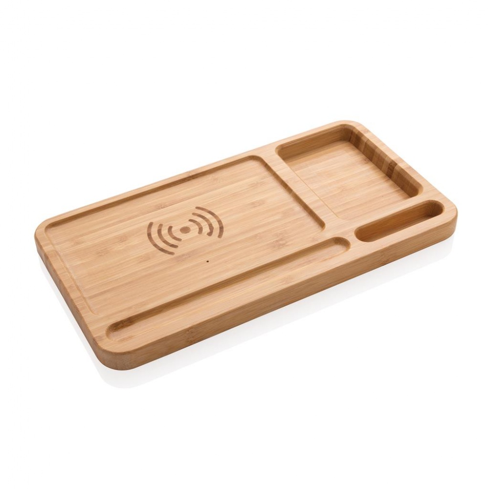 Logo trade promotional product photo of: Bamboo desk organizer 5W wireless charger, brown