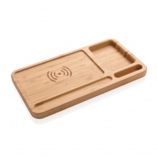 Bamboo desk organizer 5W wireless charger, brown