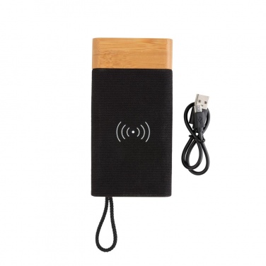 Logo trade promotional products image of: Bamboo X wireless charging 5000 mah powerbank, brown