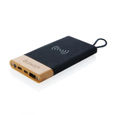 Logo trade promotional giveaways image of: Bamboo X wireless charging 5000 mah powerbank, brown