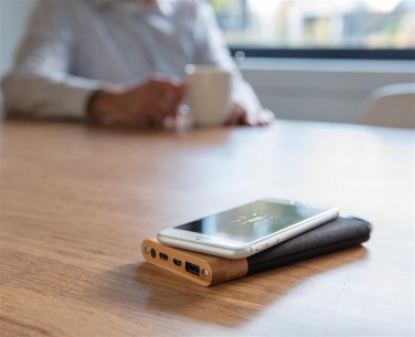 Logo trade promotional gift photo of: Bamboo X wireless charging 5000 mah powerbank, brown